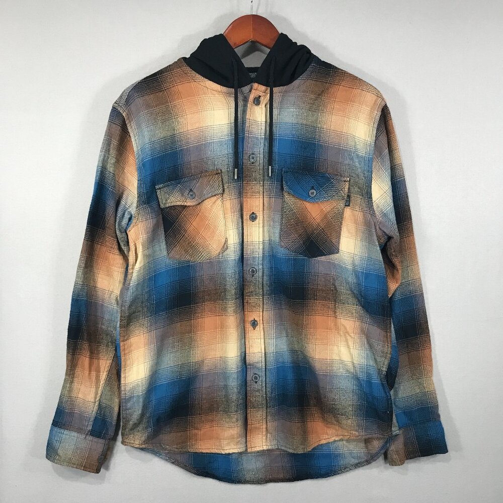 Valor Collective Shirt Men's Large Blue Plaid Hooded Flannel Long Sleeve Button